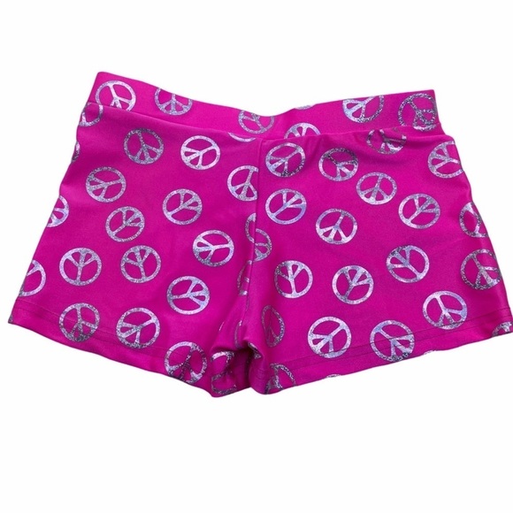 Womens Cheer Boy Cut Hot Dance Pants Pink Gray Peace Elastic Low Rise L New - Picture 2 of 6